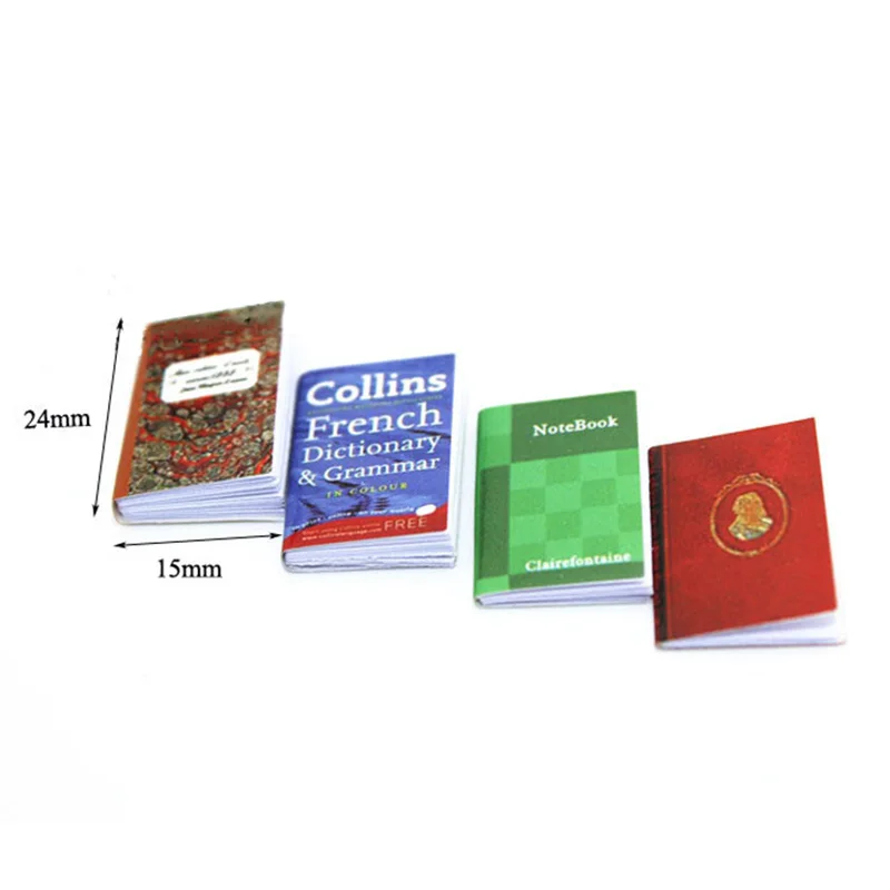 

4Pcs Miniature Dollhouse Accessories Mini Book Notebook Scene Model Accessories Toys for 1/6 1/12 Scale Dolls Action Figures
