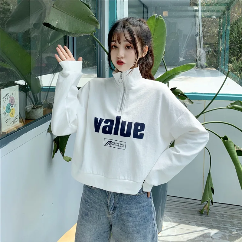 

Sweatshirt Women Crop Top Letters Printed Hoodies Sweatshirt Long Sleeve Casual Korean Style Top Tees Autumn Clothes
