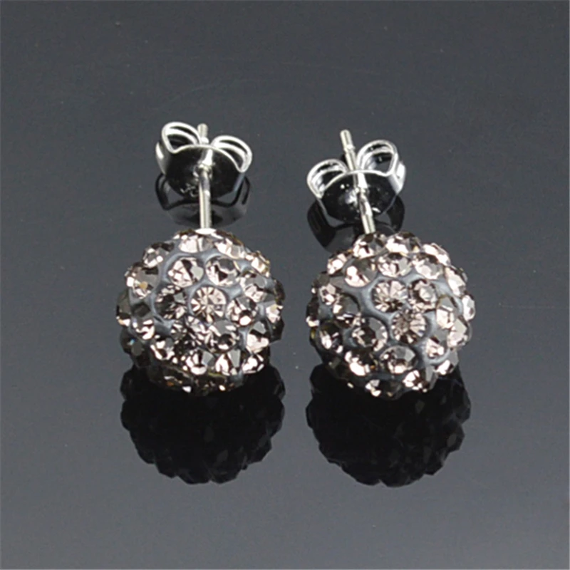 Earrings for Women 10mm New Silver Color Ball Red Rhinestone Crystal Ball Pave Beads Stud Earrings Jewelry 24 Colors AB White 3