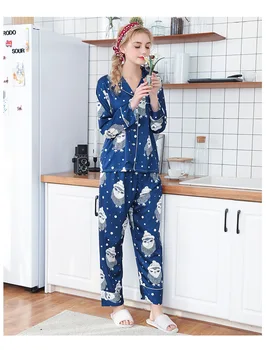 

Silky Lady Sleep Pajamas Womens Shirt Pants Suit Faux Silk Sleepwear Sets Casual Home Wear Nightwear Robe Bath Gown M L XL