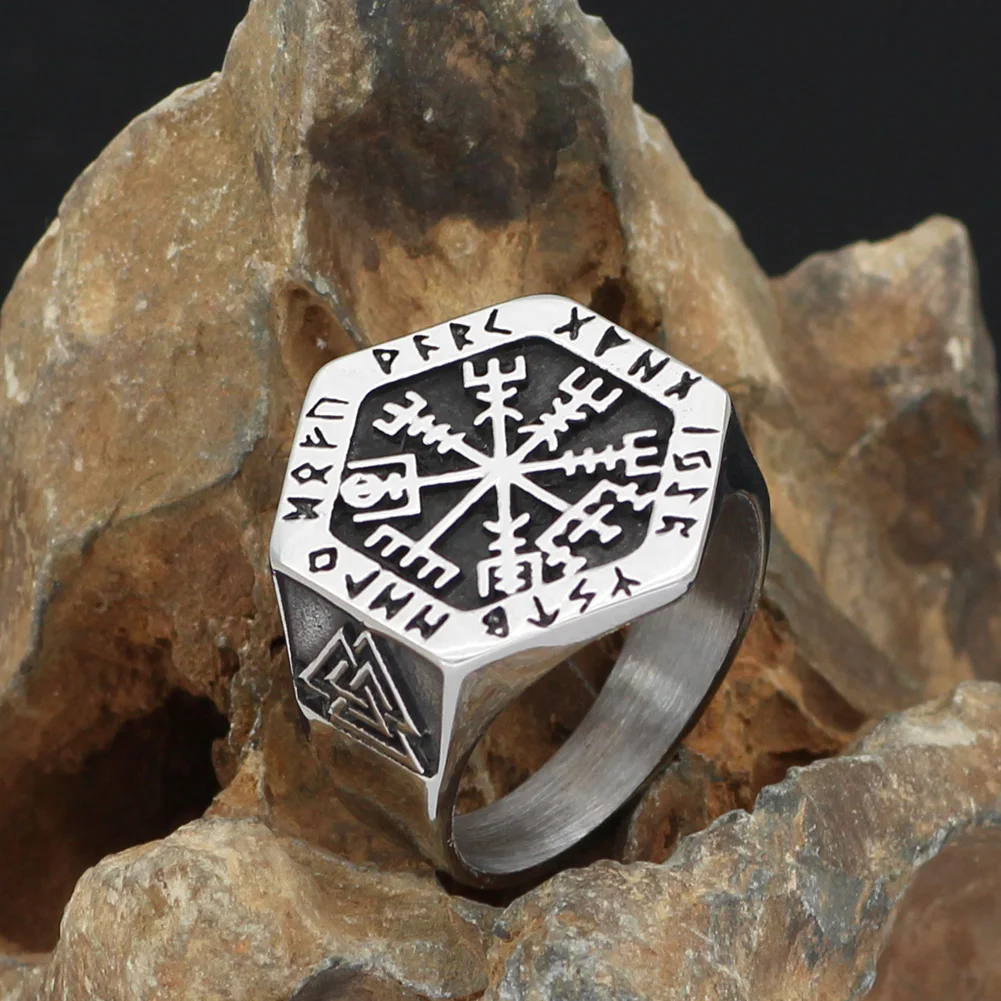 Скандинавский Викинг Руна Валькнут vegvisir кольца из нержавеющей стали с валкнутом подарочный пакет