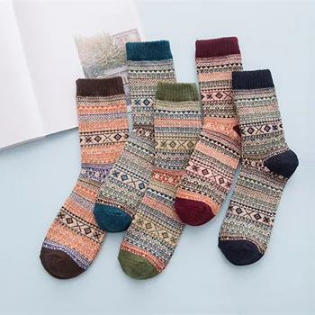 

5 Pairs Mans Knit Printed Warm Wool Socks Warm Funny Cute Women Socks Calcetines Mujer C1210