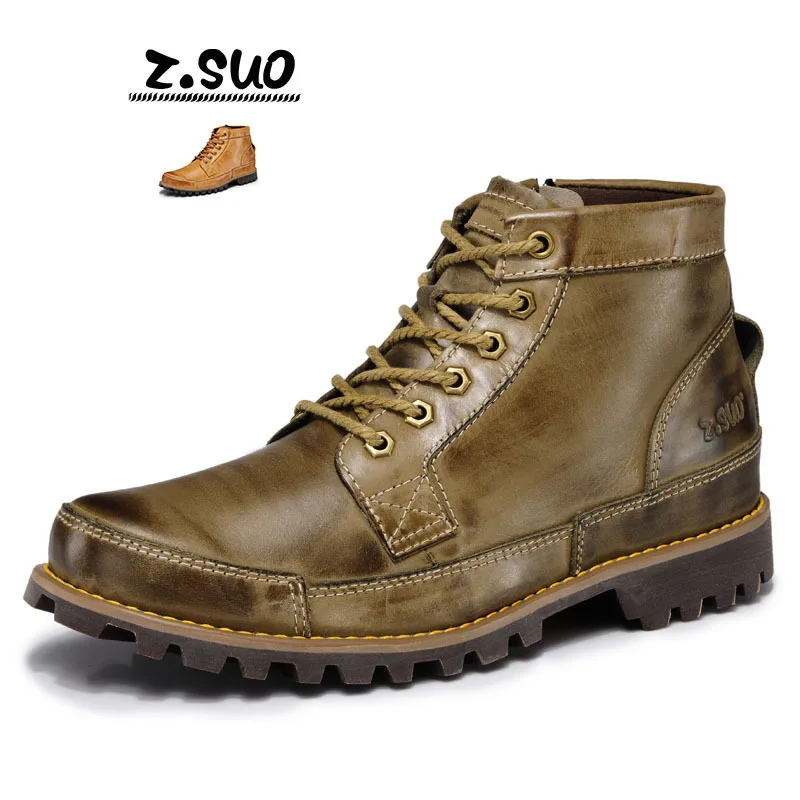 

ZS Spring And Autumn Men's Boot England Martin Boots Genuine Leather Trend Worker Boot Men's Casual High Shoes ZS 608