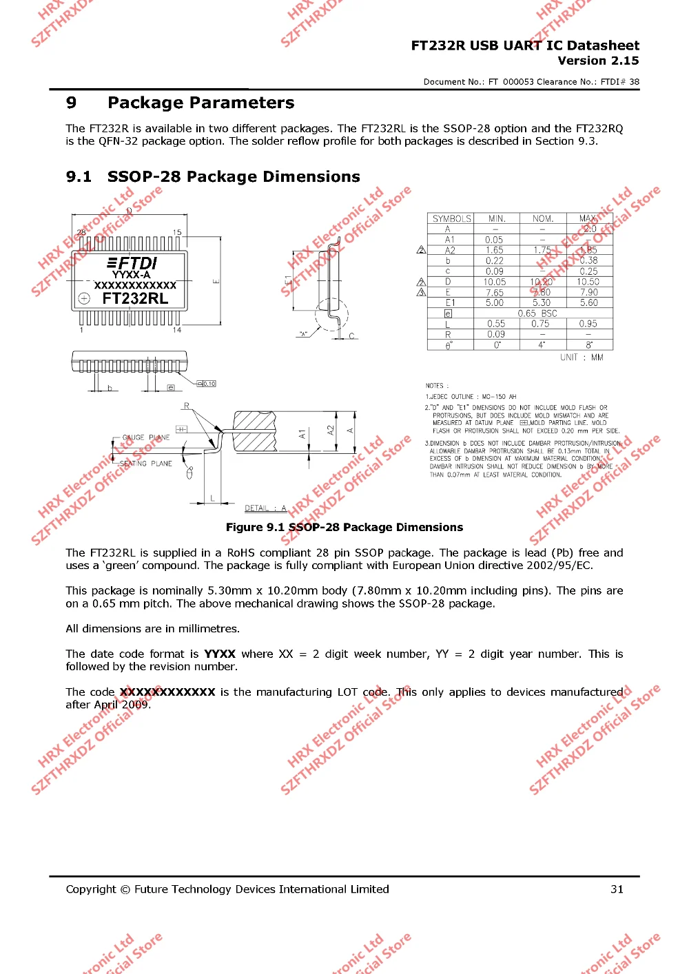 FT232RL SSOP-28 FT232RL-REEL SSOP28 USB для последовательного UART Улучшенный IC SSOP-28 2000 шт./катушка