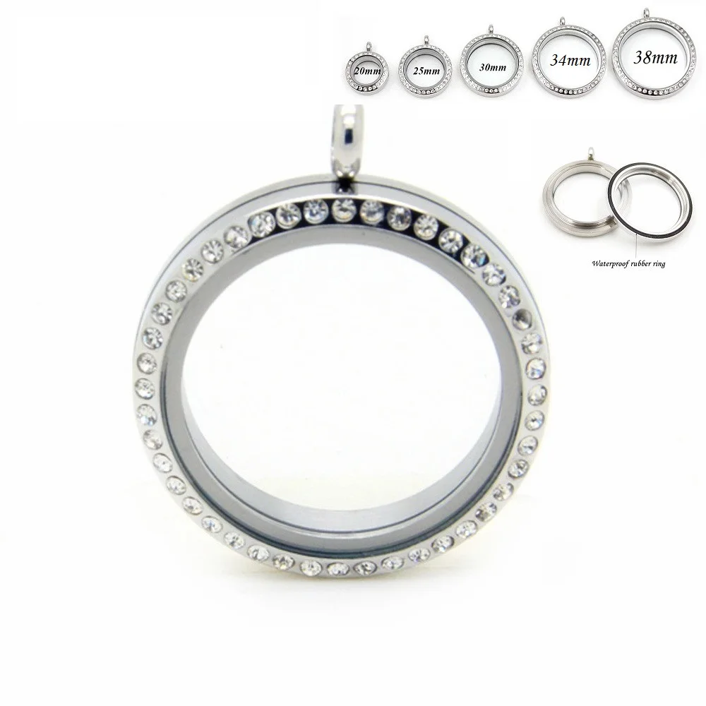 

20mm 25mm 30mm 34mm 38mm Round Floating Locket Crystal Stainless Steel Twist Screw Memory Photo Locket Pendant