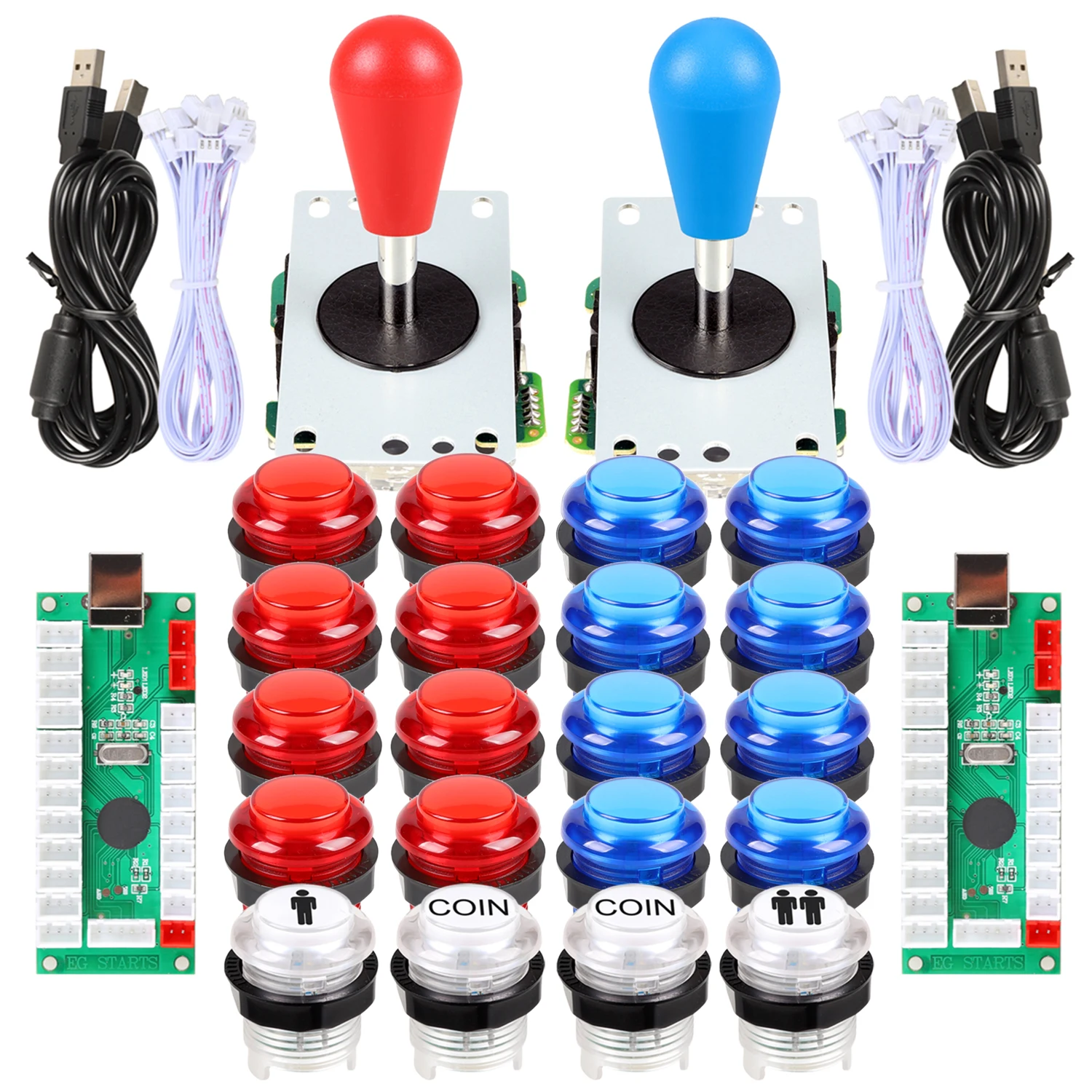 

Детали для аркадных игр, 2 игрока, 2X USB-кодировщика + 2 овальных джойстика Ellipse + 20x светодиодсветодиодный аркадные кнопки для ПК MAME Raspberry Pi