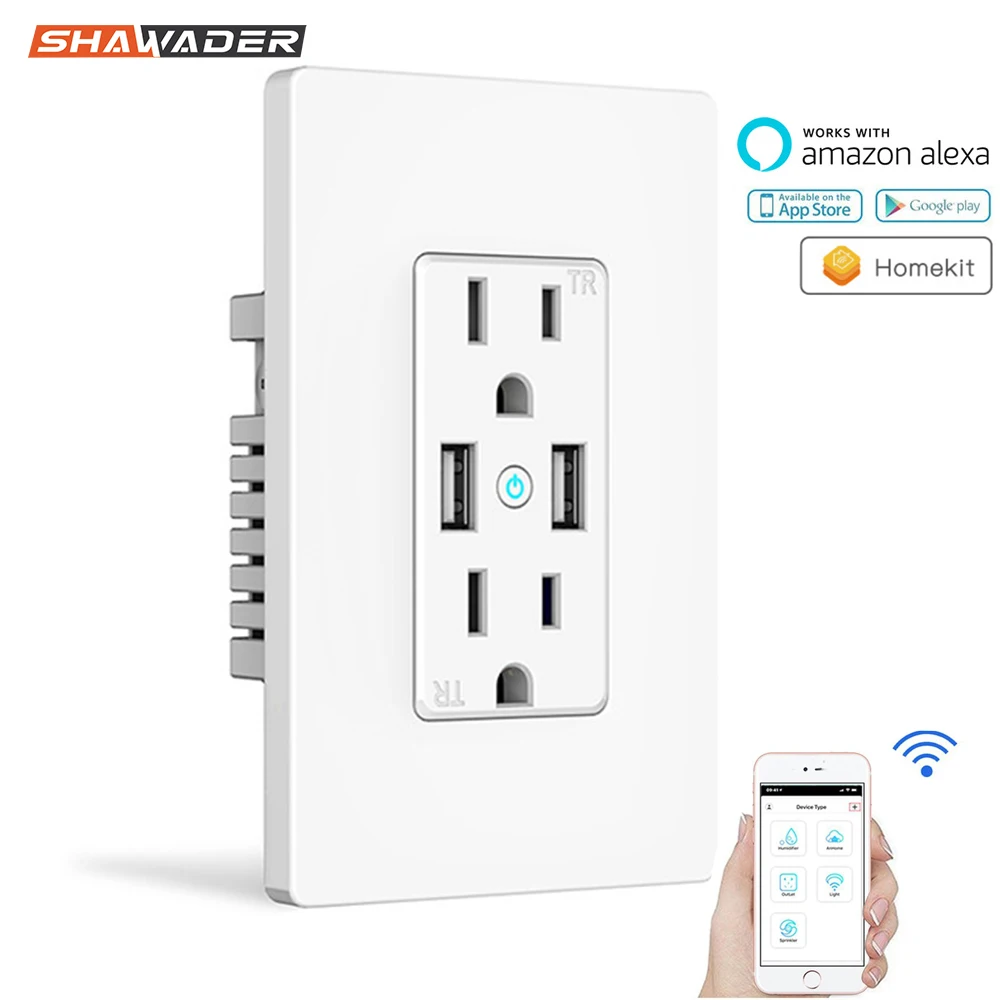 Outlet Home Switch Dual USB Wall Charger Socket US Plug Duplex Receptacle