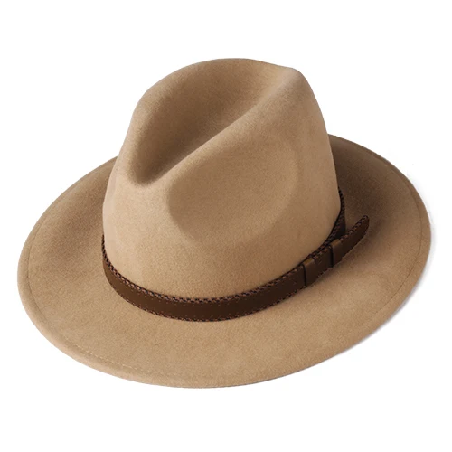 FURTALK Fedora шляпа для женщин и мужчин австралийская шерстяная фетровая шляпа с широкими полями винтажная джазовая фетровая шляпа для пары зимняя шапка для женщин - Цвет: Khaki 3