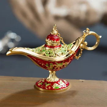 

Middle East Aladin Lamp Figurine Magic Lamp Teapot Arab Home Decoration Accessories Hollow Carving Enamel Magic Lamp Ornament