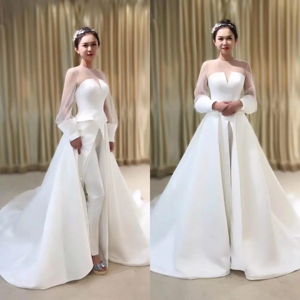 Vestido de Noiva Винтажные белые комбинезоны свадебное платье элегантные свадебные платья с длинными рукавами в богемном стиле