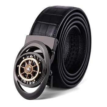 

Rotatable Diamond Rudder Buckle Genuine Leather Crocodile Grain Belt Cowskin Male Alligator Jeans Belt Black Waistband XKS191