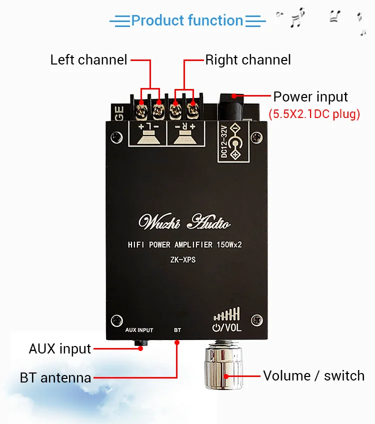 amplifier speaker ZK-XPS 150WX2 TDA7498E Bluetooth 5.0 Wireless Audio Power Digital Amplifier Board Stereo Amp DC 12V 24V AUX Amplificador integrated amplifier