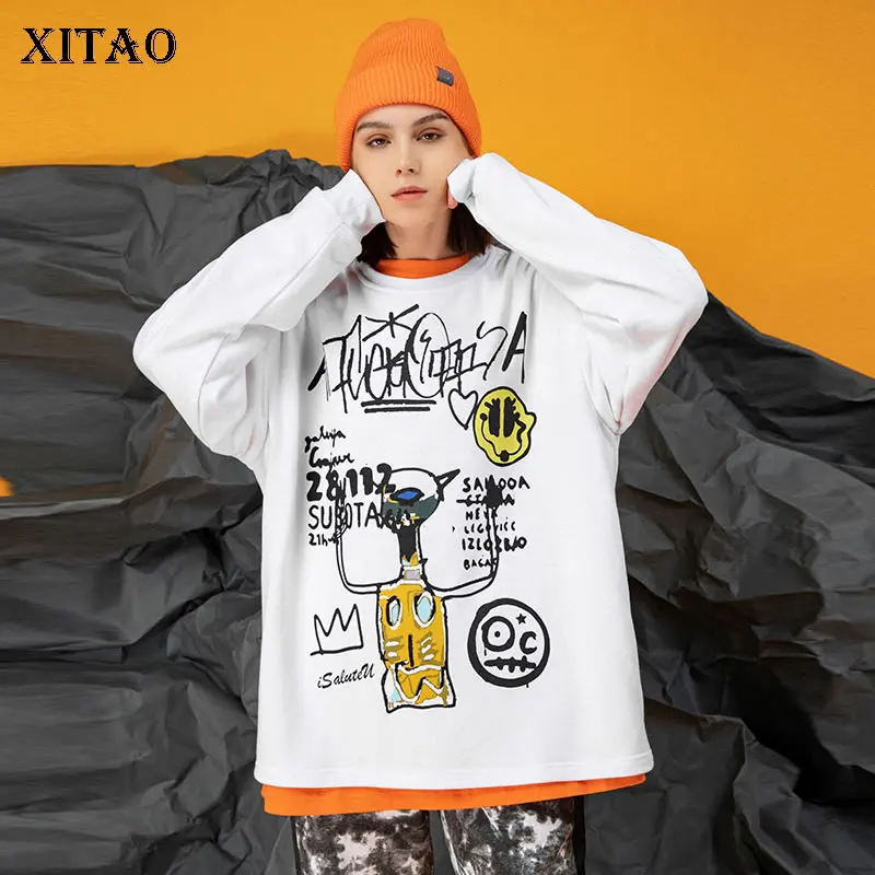 XITAO Trend Fun Толстовка с рисунком граффити размера плюс Модные женские Топы длинным