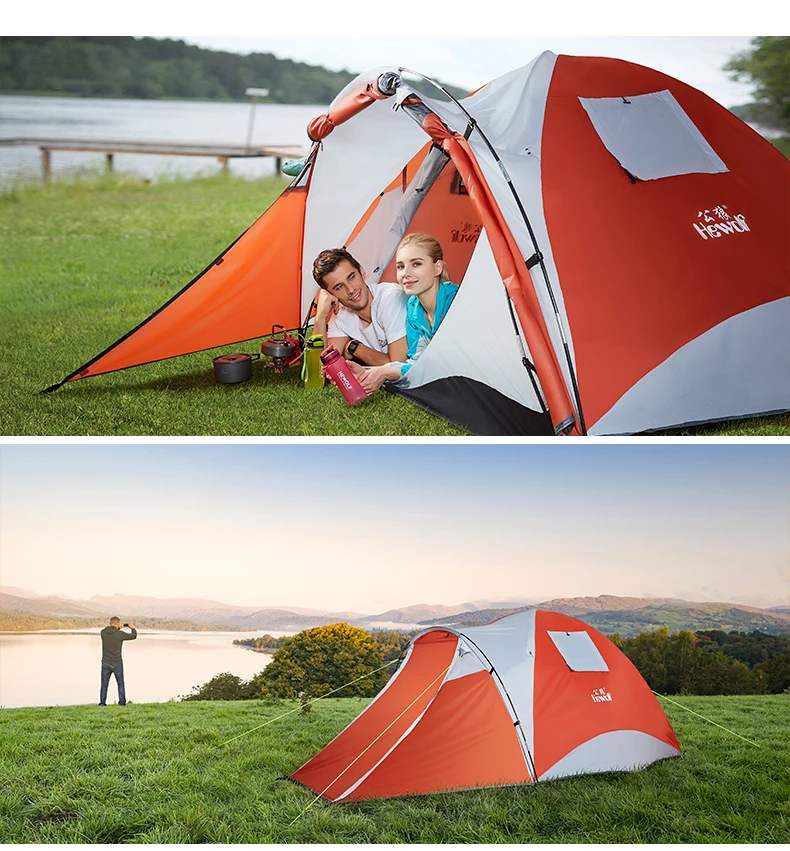 Hewolf водонепроницаемые туристические палатки для 4 человек Открытый Кемпинг двойной слой один зал одна спальня 3 сезона походный Кемпинг семейный тент