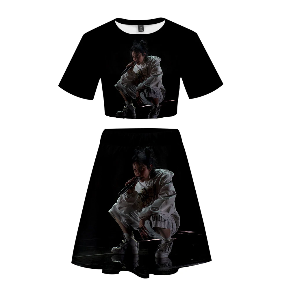 Новинка хит продаж короткая юбка Billie Eilish с 3D рисунком костюм из футболки