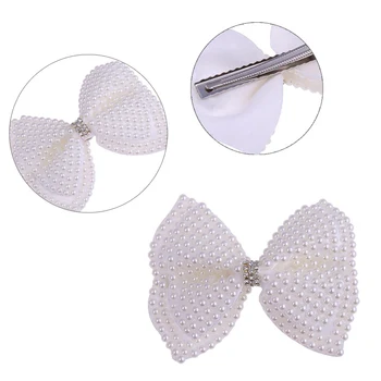 

1PC White Pearl Hair Bows With Hair Clips For Girls Kids Layers Bling Rhinestones Center Bows Hairpins Hair Accessories