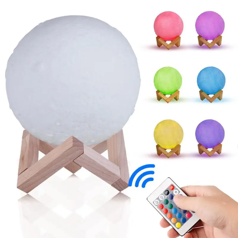 

16 Colors 3D Print Moon Lamp Remote Control LED Bedside Night Light Decor