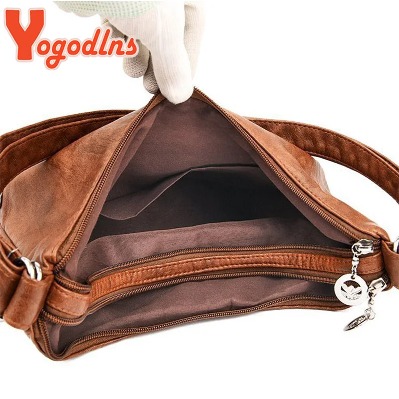 Retro Leather Shoulder Bag Female Multi-pockets Crossbody Bag Fashion Large Capacity Handbag New Messenger Bag Tote sac