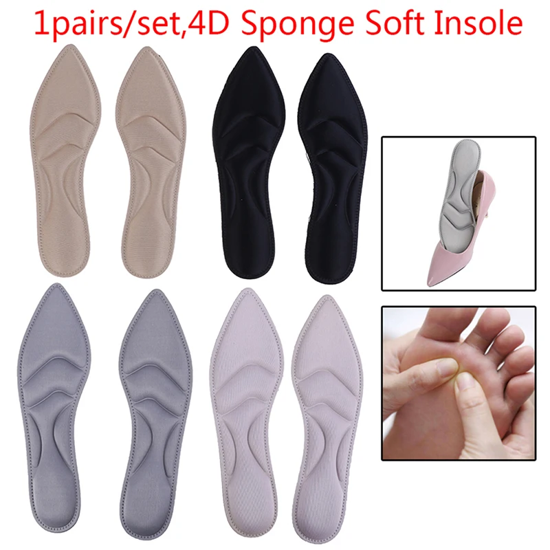 1Pair Comfort Massage Insoles Cushion Inserts 4D Sponge Soft Insole Arch Support Ladies High Heels Shoes Pad Flat Foot Care