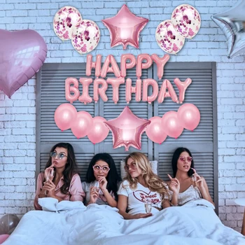 

Birthday Balloon Set Rose Gold Birthday Balloon Party Decorations Sequin Confetti Balloon Five-pointed Star Balloon Room Decor