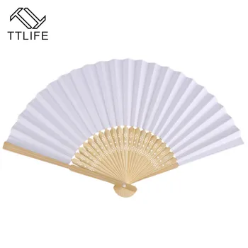 

50PCS Custom White DIY Paper Bamboo Folding Fan for Hand Practice Calligraphy Painting Drawing Wedding Party Gift Ornaments