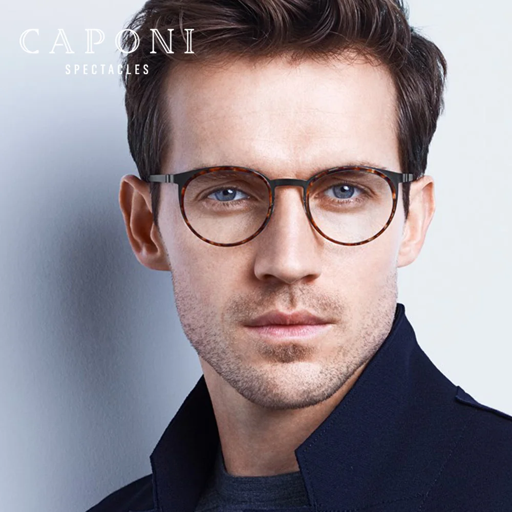 CAPONI Round Glasses Frame For Men Blue Light Blocking Glasses Optical ...