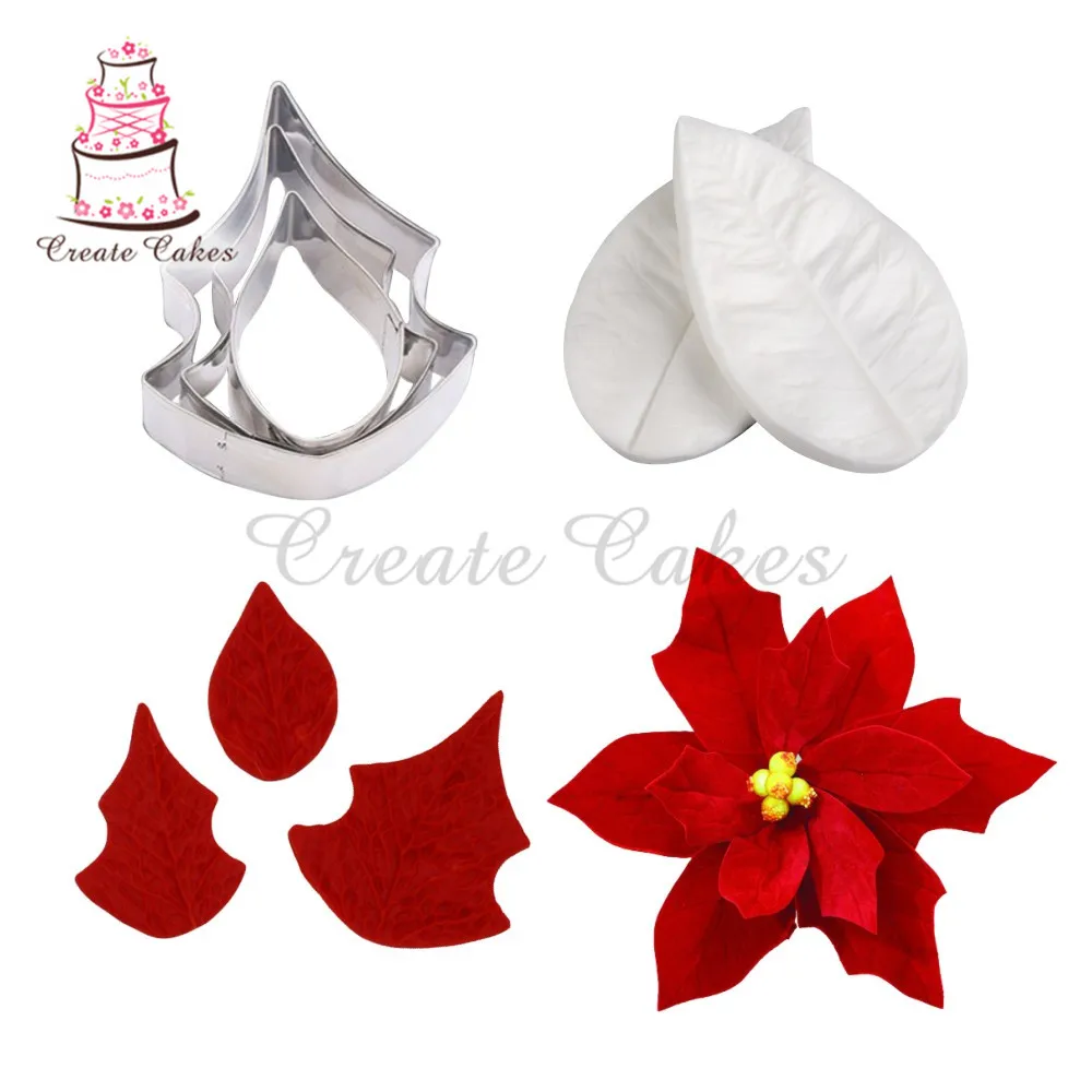 5 шт./компл. Poinsettia Сахарный цветок силиконовые лепестки формочка из нержавеющей