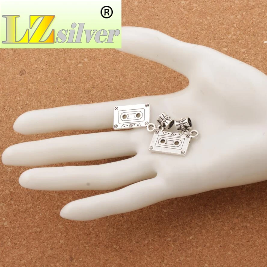 Music Cassette Tape Charm Beads 100pcs zinc alloy Dangle Fit European Bracelets B258 37.8X16.2mm