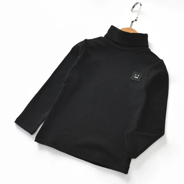 New Cotton Autumn Boys Girls Basic Shirts Winter Turtleneck Collar T Shirt For 1-6Years Baby Girl Long Sleeve Clothes Comfort T511-black