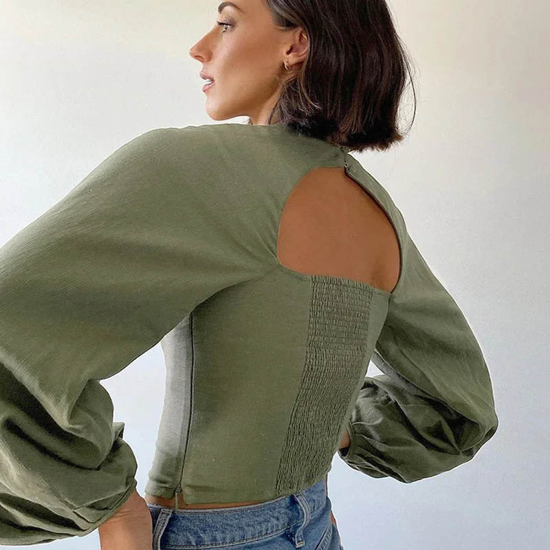 

Shirts Women Solid Puff Sleeve Stylish Blouses Vintage Retro Simple Chic Velour Slim Womens Basic Long Sleeves Popular New Soft