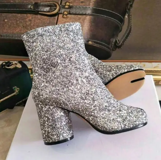 Tabi Split-toe Boots Women Chunky Block Heels Booties Botas Feminina Shoes Woman - Цвет: as pic