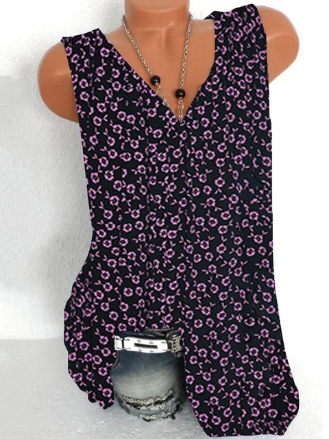 Fashion printing large size women T-shirt V-neck sleeveless vest casual ladies T-shirt women tops 16