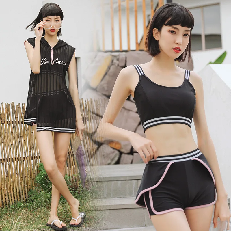 

Si man qi Sports Bathing Suit Women's Three-piece Set Boxer Belly Covering Sexy Push up Korean-style Hot Springs Graceful Tour B