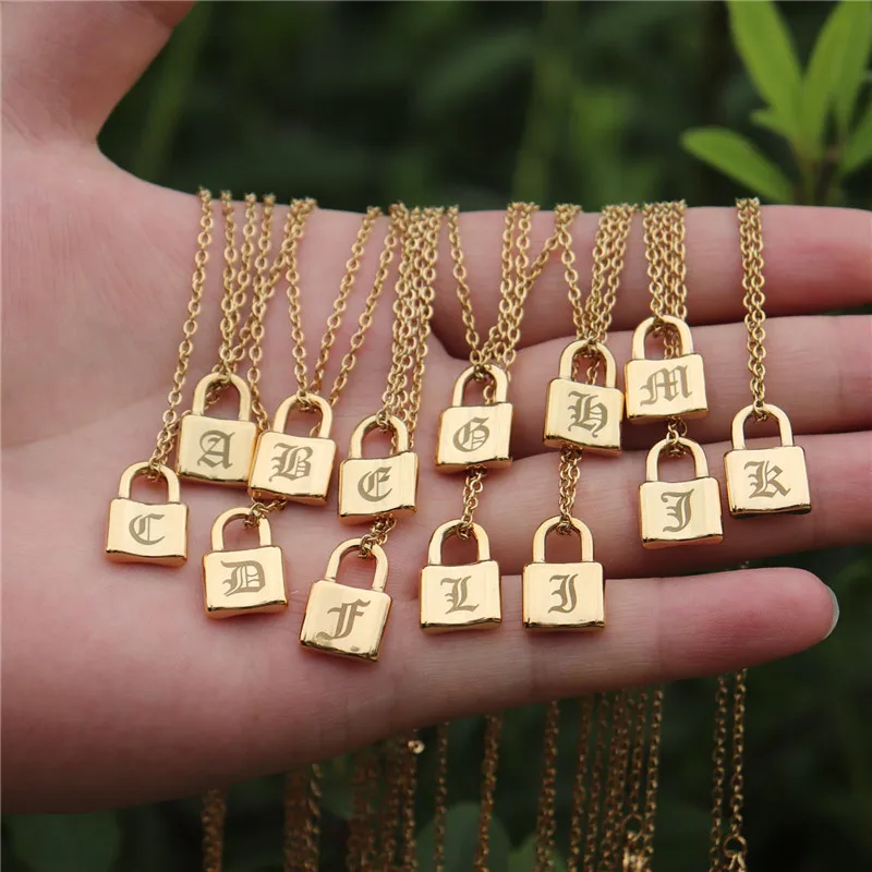 Initial Padlock Necklace A-z Alphabet 