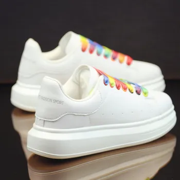 

2020 new women's color lace-up sneakers wild thick bottom student flat bottom shoes high quality casual single shoes