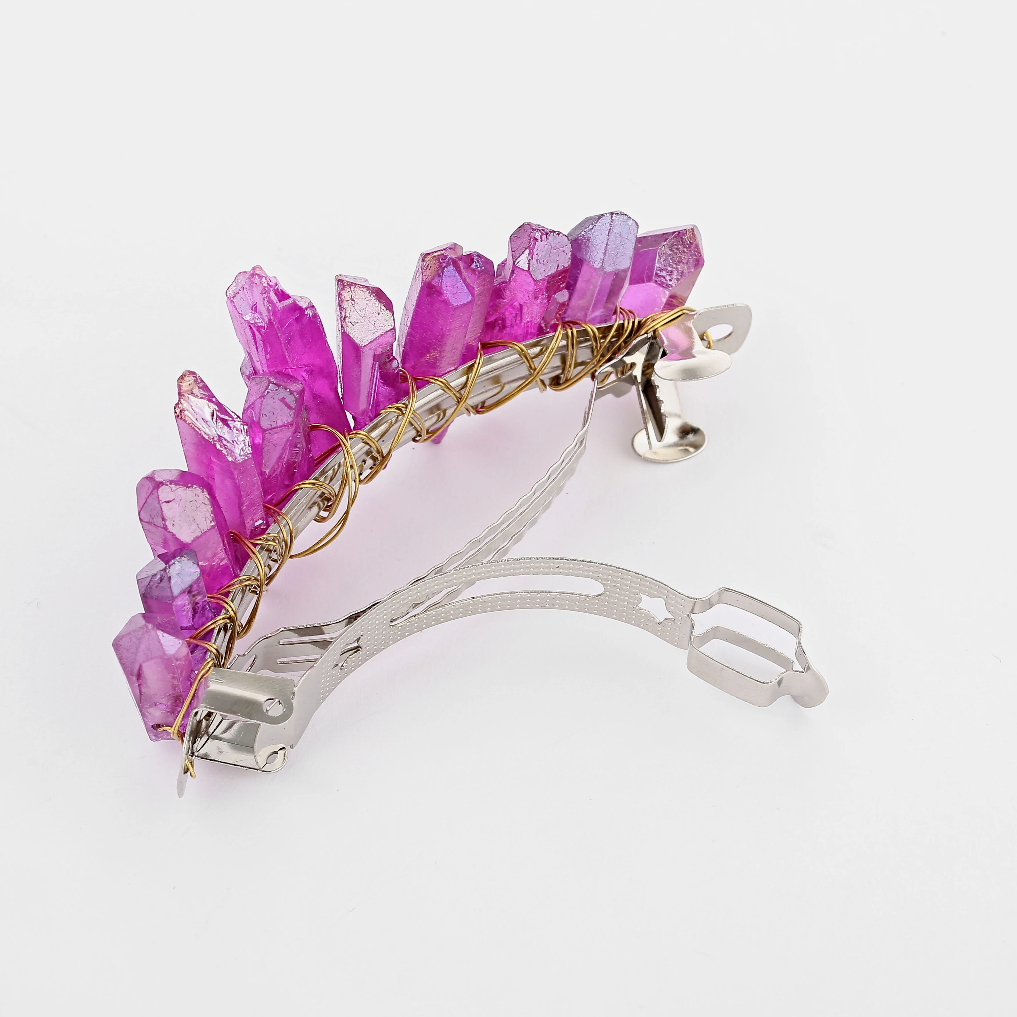 Raw Laser Rainbow Quartz Crystal Hair Clip Copper Wire French Barrette Women Hair Accessories Jewelry Hairpin Special Gifts
