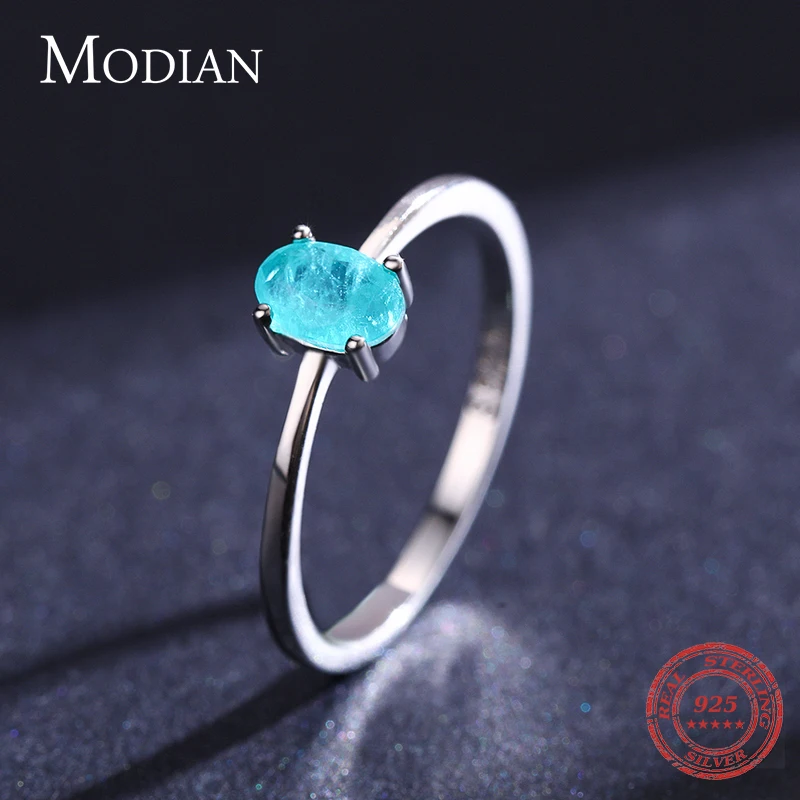 925 Sterling Silver Fashion Oval Finger Rings for Women Elegant Paraiba Tourmaline Engagement Wedding Statement Jewelry