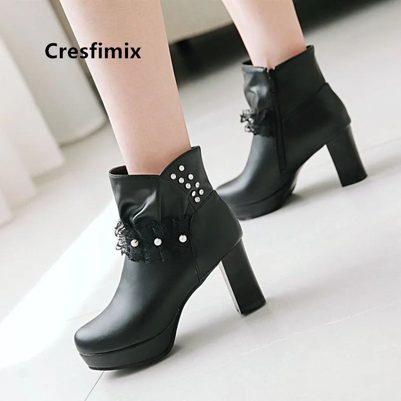 

Women Fashion High Quality Black High Heel Autumn Ankle Boots Lady Casual White Office Boots Botas Femininas Cool Boots E6057