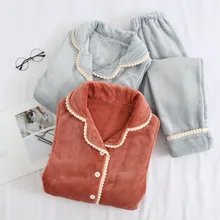 Женские пижамы, домашняя одежда для беременных, зимняя теплая утолщенная Фланелевая пижама, Женская домашняя одежда с длинным рукавом, розовый Пижамный костюм