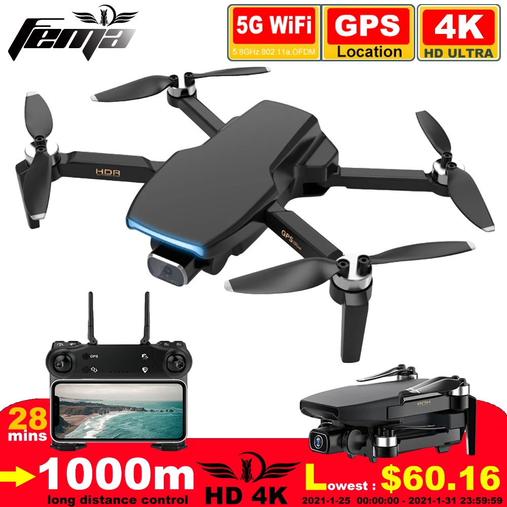 FEMA S3 GPS Drone With Camera 4k HD 5G WiFi dron Brushless FPV drone 25mins rc distance 1km professional rc quadcopter PK EX5
