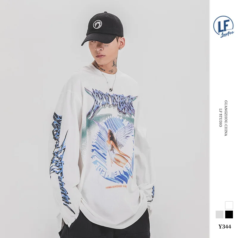 

Lawfoo 2020 Spring And Summer New Style Origional National Trends Men'S Wear Hip Hop High Street Angel Printed MEN'S Long-sleeve