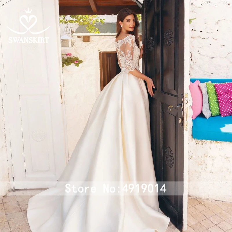 Модное свадебное платье с бусинами SW05 атласное ТРАПЕЦИЕВИДНОЕ платье принцессы со шлейфом на заказ vestido de noiva