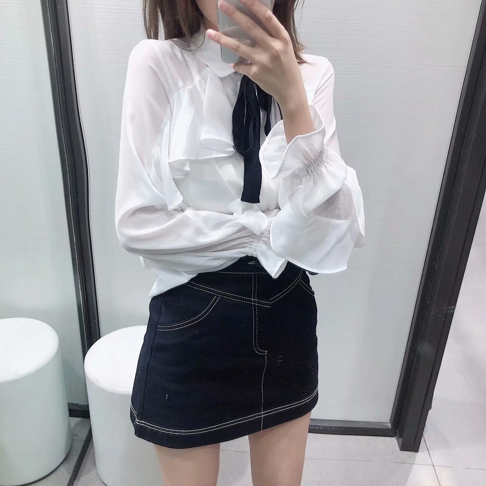 Английская женская шифоновая блузка blusas mujer de moda с галстуком-бабочкой, каскадная рубашка, кимоно, блузка, офисная одежда, женские топы