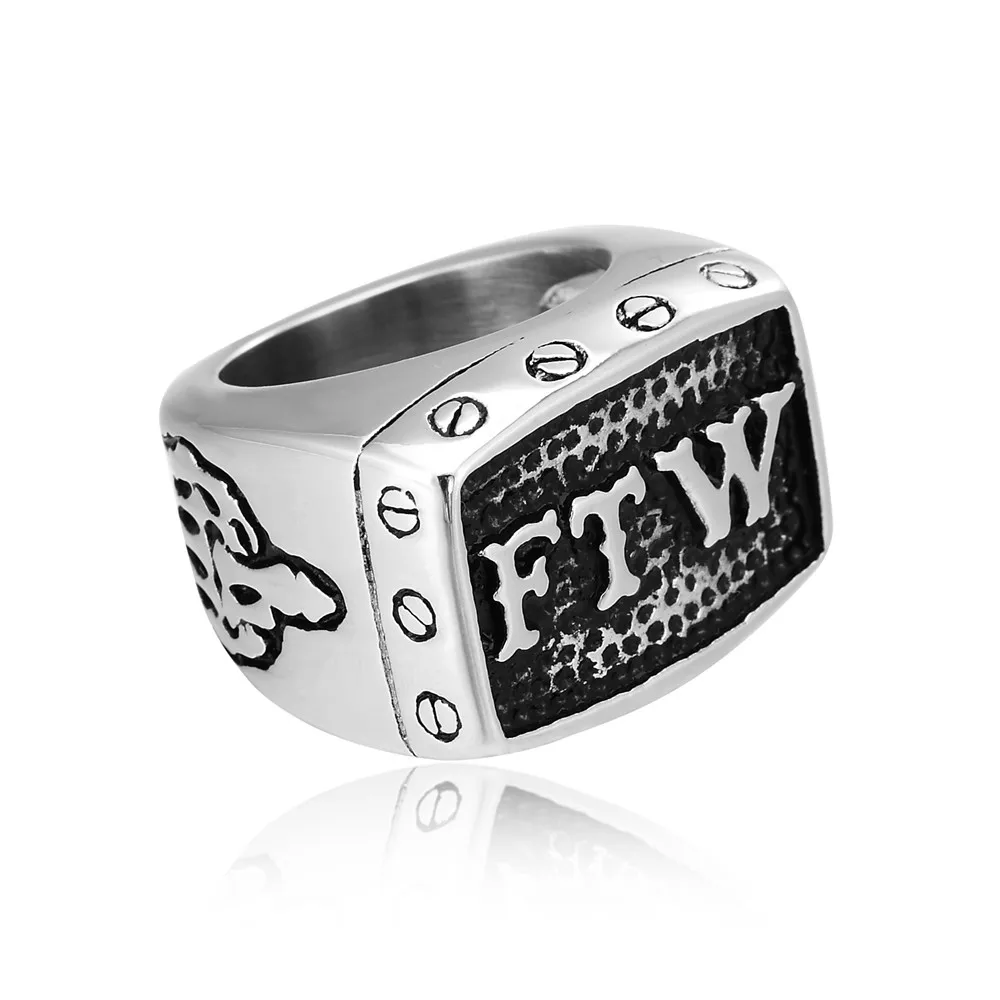 New Punk Silver 316L Titanium Stainless Steel Ring For Men Letter FTW Biker Retro Rock Style Men's Jewelry | Украшения и
