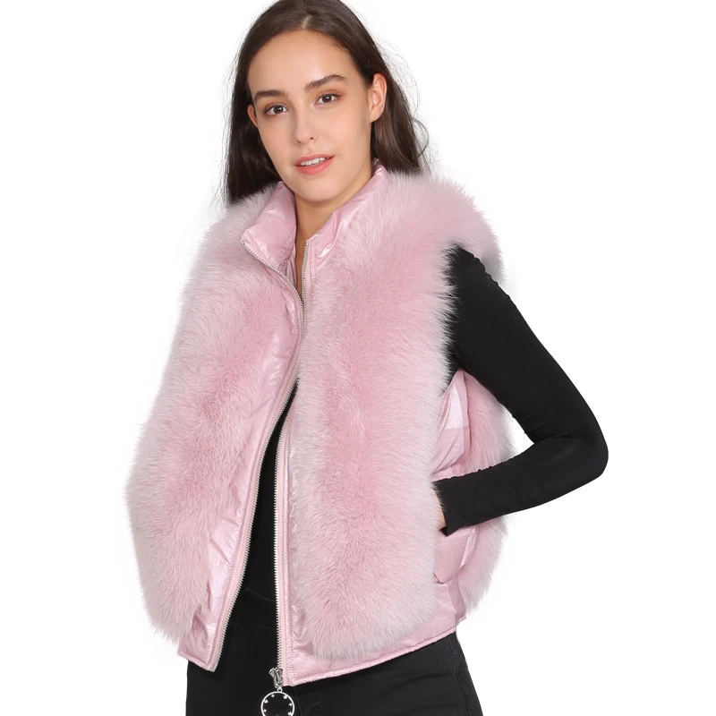 

Warm Fur Down Vest Women Winter Casual Real Fur Warm Coat Sleeveless Short Style Zipper Waistcoat Wholesale Female Fox Fur Vest