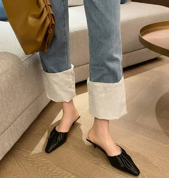 

2020 Summer New Style Korean-style Versatile Pointed-Toe Thin Heeled Sandals Lazy No Heel Outer Wear Semi-high Heeled Closed-toe