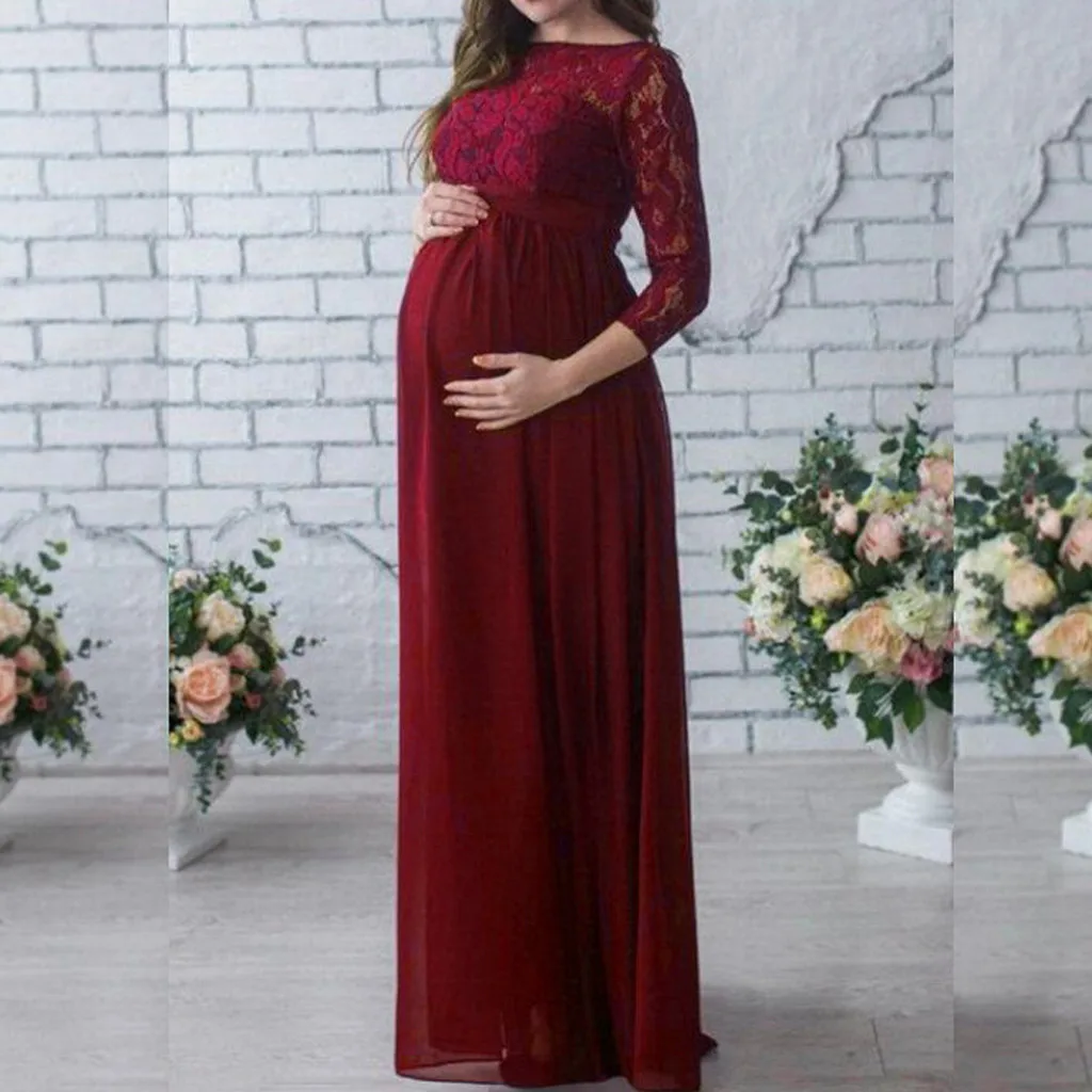 

Pregnant Mother Long Dress Long Sleeves New Maternity Photography Props Women Clothes Dress Lace Clothing Nursing Jly25