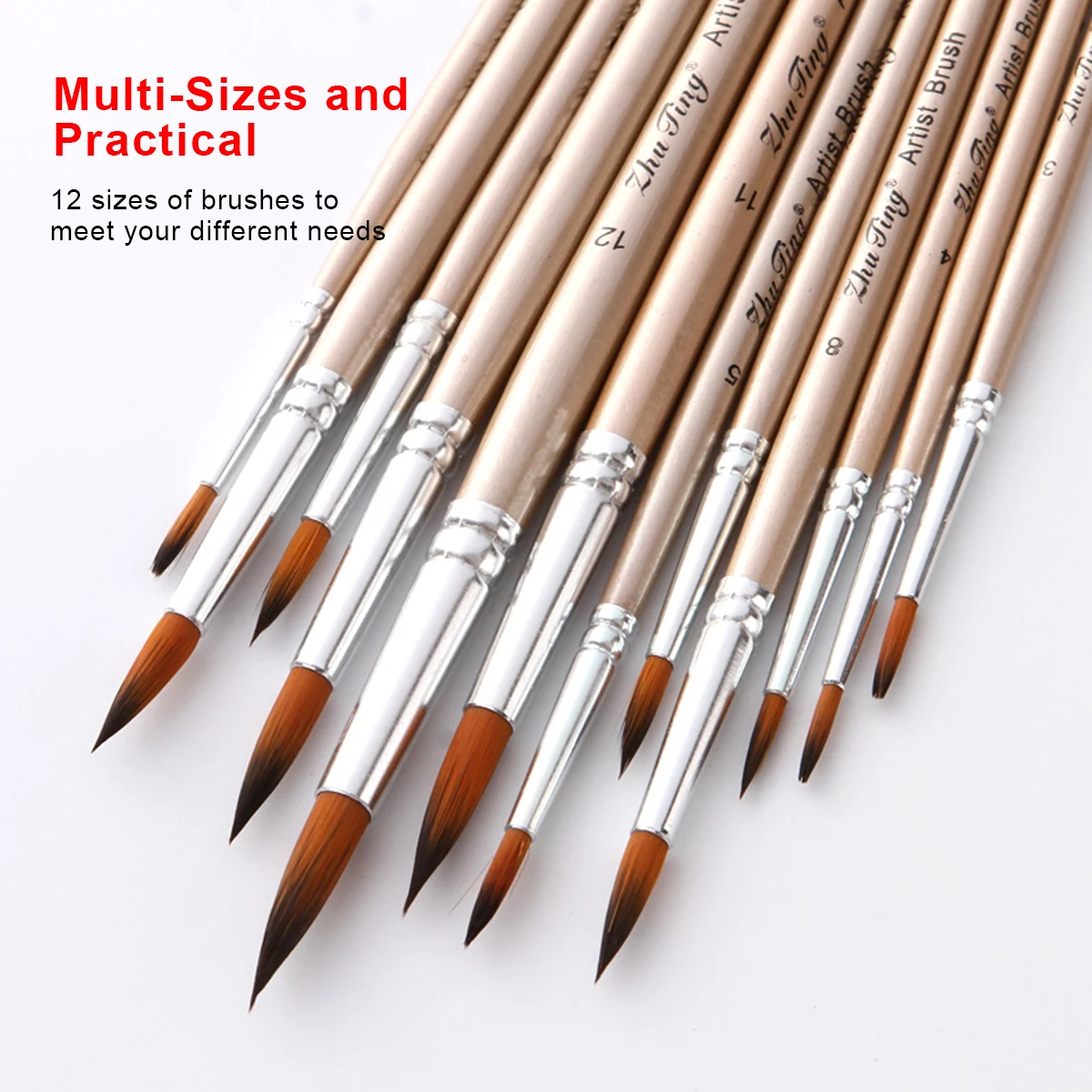 12pcs Pointed Tip Brushes Paint Brushes Set Kit Round with Nylon Hair
