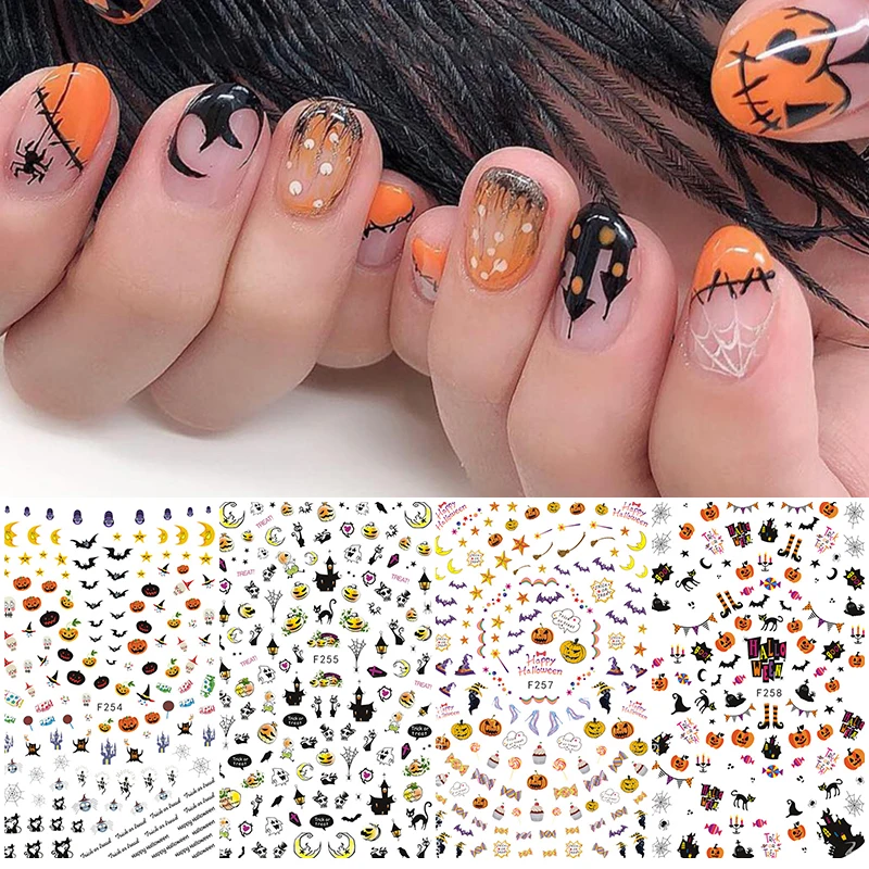 

1 Pc Nail Sticker Colorful Halloween Theme Pumpkin Insect Transfer Sticker 3D Nail Art Decals Nail Art DIY Decorations