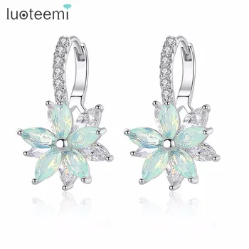 LUOTEEMI Fashion Cubic Zirconia Fancy Crystal Flower Stud Earrings for Women Girls Jewellery Valentine Day Gift Bohemia Bijoux